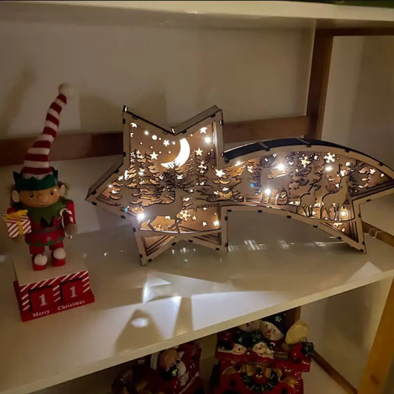 LED Wooden Christmas Ornaments Nativity Scene Star Shaped Desk Lamp